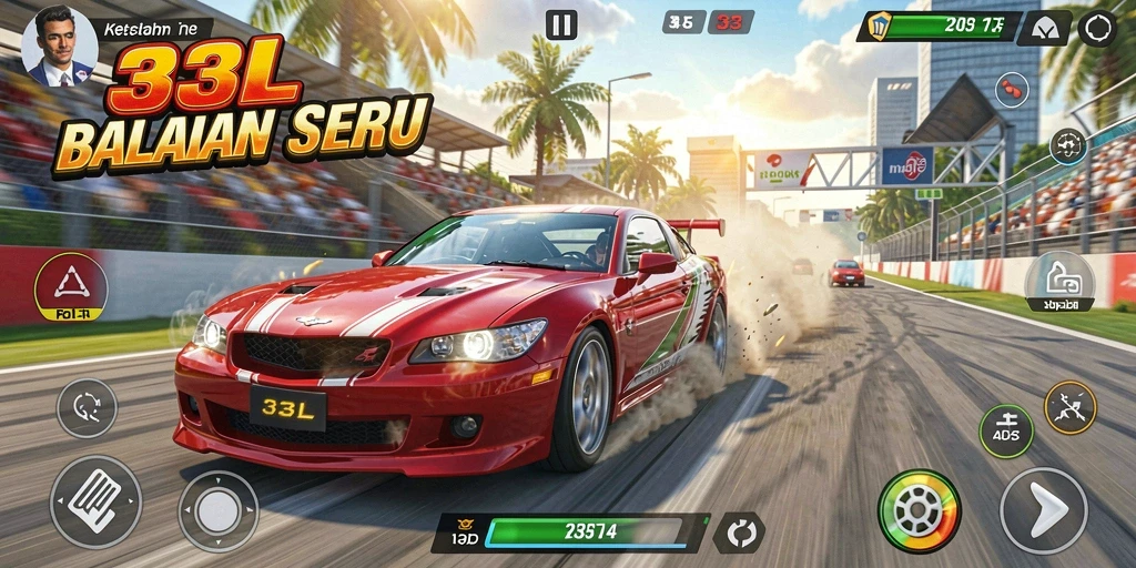 Tangkapan layar gameplay 33L menampilkan balapan yang mendebarkan.