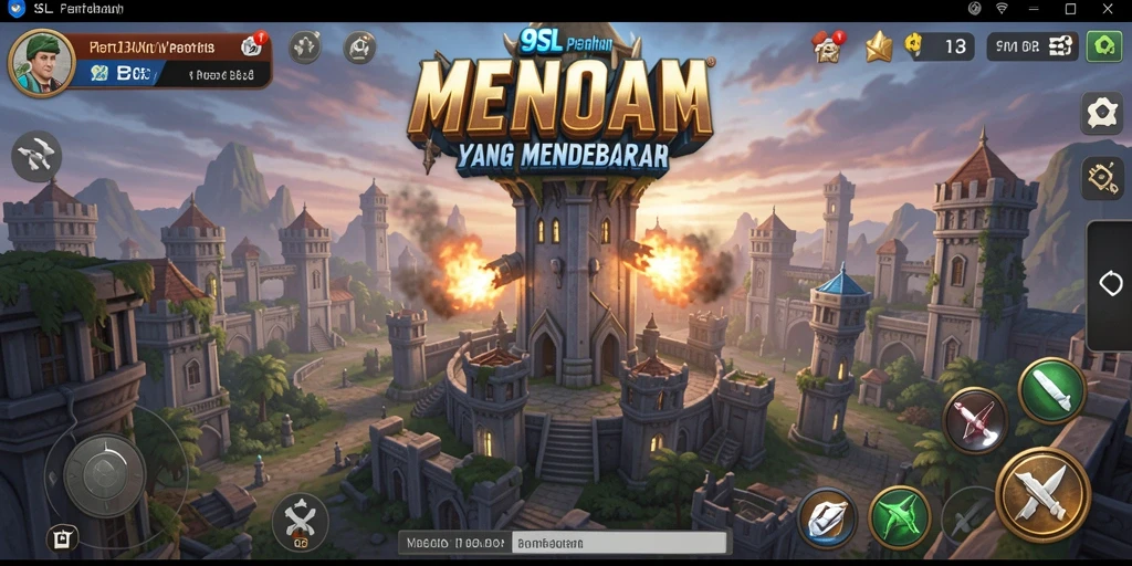 Screenshot permainan 9SL menunjukkan aksi menara pertahanan yang intens.