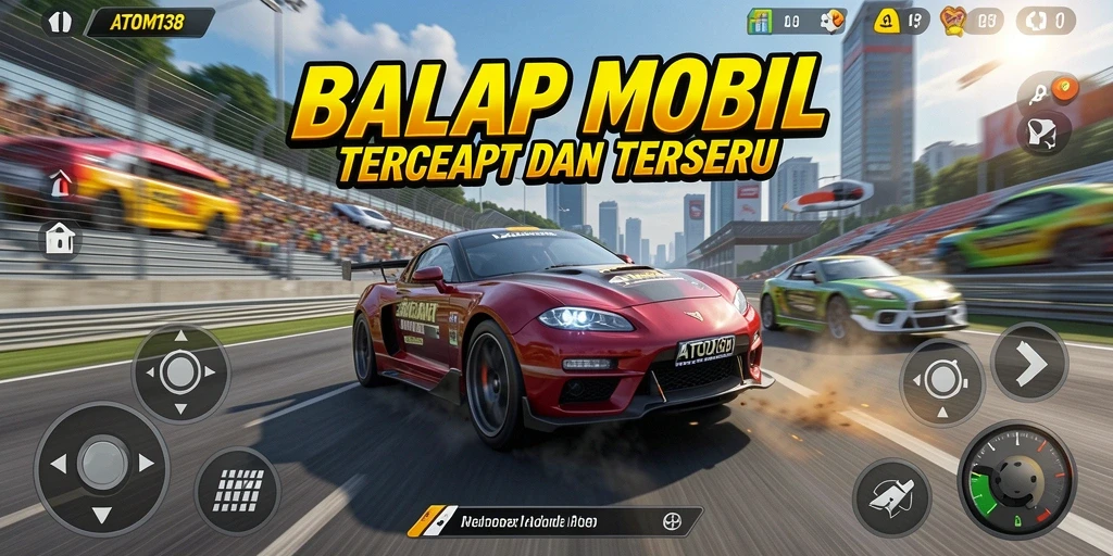 Tampilan gameplay ATOM138 yang mendebarkan saat balapan.