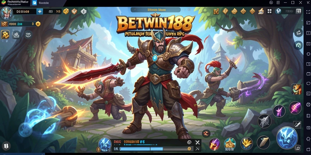 Screenshot BETWIN188 menunjukkan pertempuran epik antar karakter di dunia RPG.