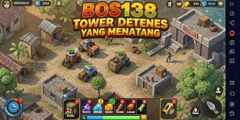 Screenshot gameplay BOS138 menampilkan efek visual menawan saat bertahan dari serangan musuh.