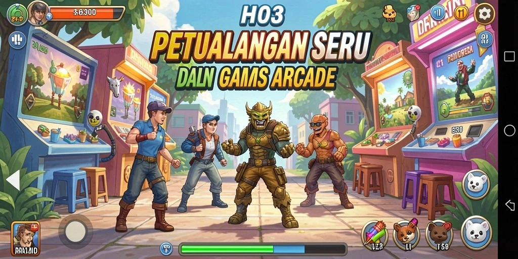 Screenshot gameplay H03 yang menampilkan aksi seru dalam level Arcade.