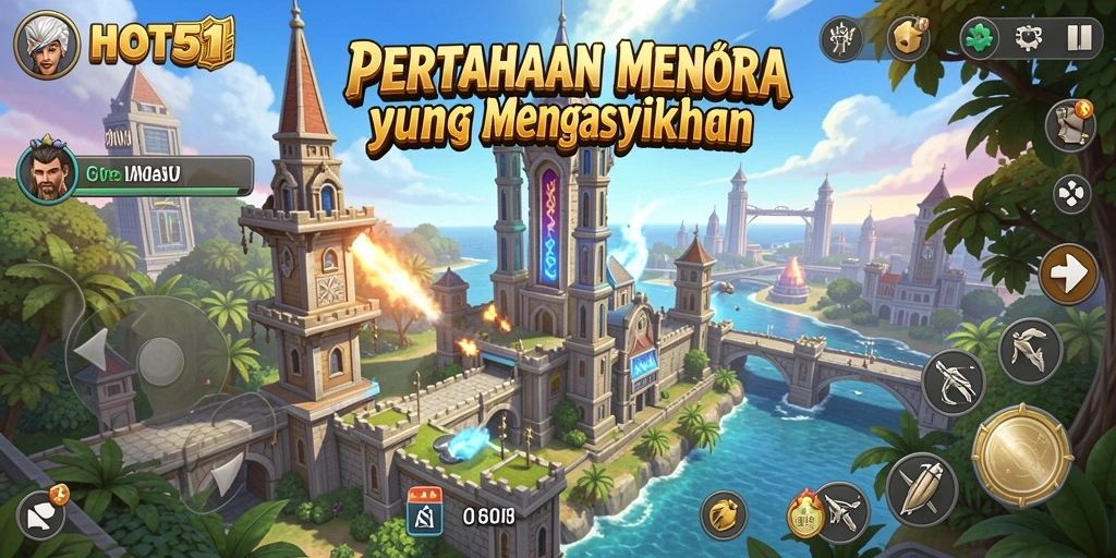 Screenshot permainan HOT51 menampilkan aksi pertahanan menara yang mendebarkan.
