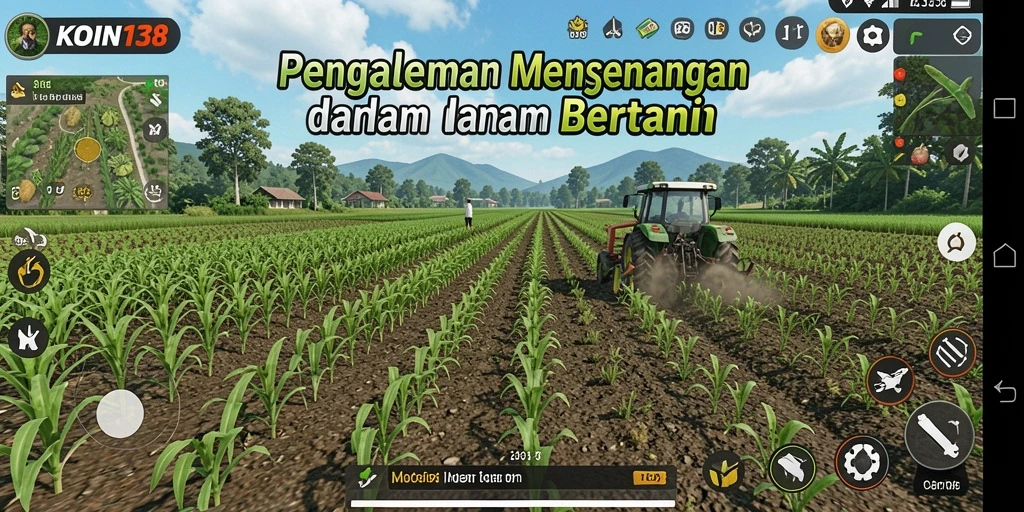 Screenshot gameplay <strong>KOIN138</strong> menampilkan ladang subur dengan berbagai tanaman hijau.