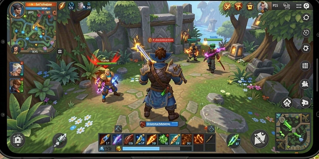 Tampilan gameplay seru RP55 dengan pertarungan antar karakter.