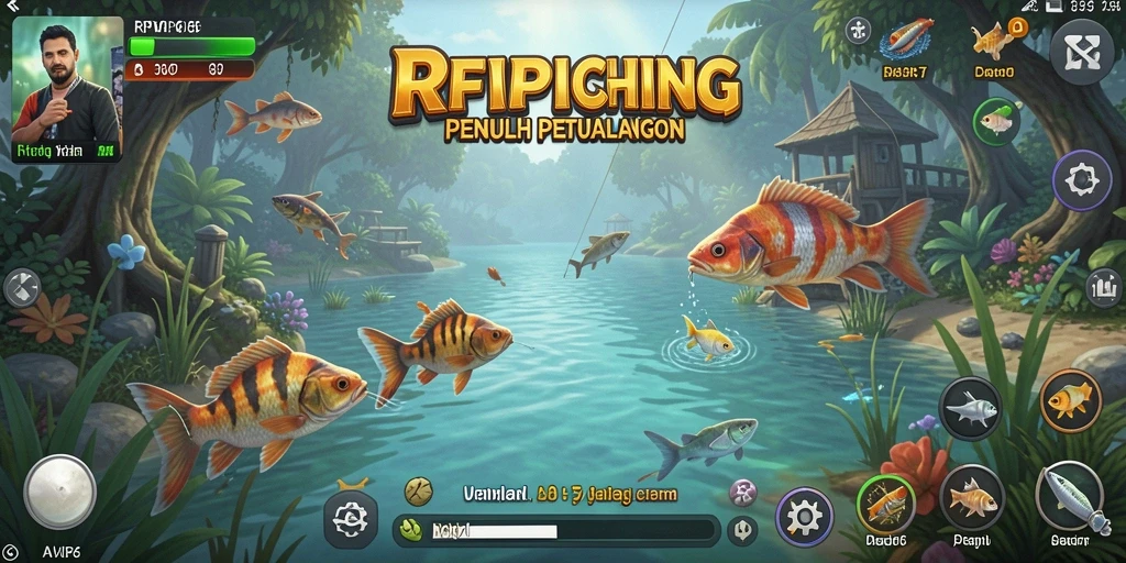Screenshot gameplay RPVIP6 menampilkan aksi memancing yang menegangkan.