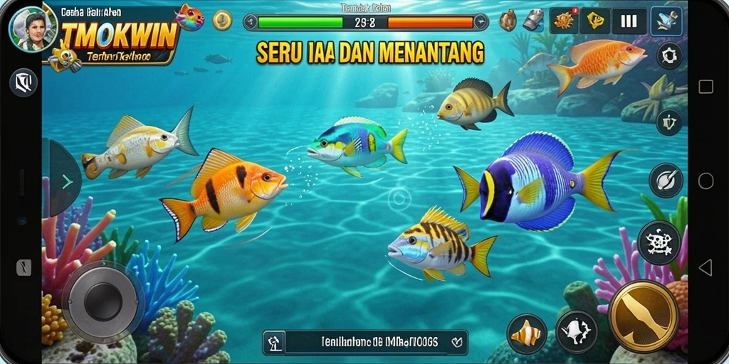 Tampilan gameplay TMOKWIN yang seru dengan berbagai ikan untuk ditembak.