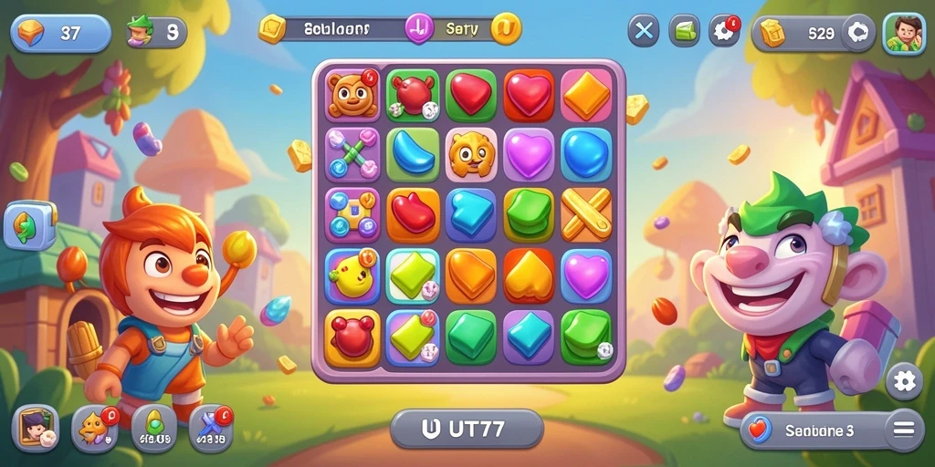 Tampilan seru gameplay UT77 dengan kombinasi Match-3 yang menantang.