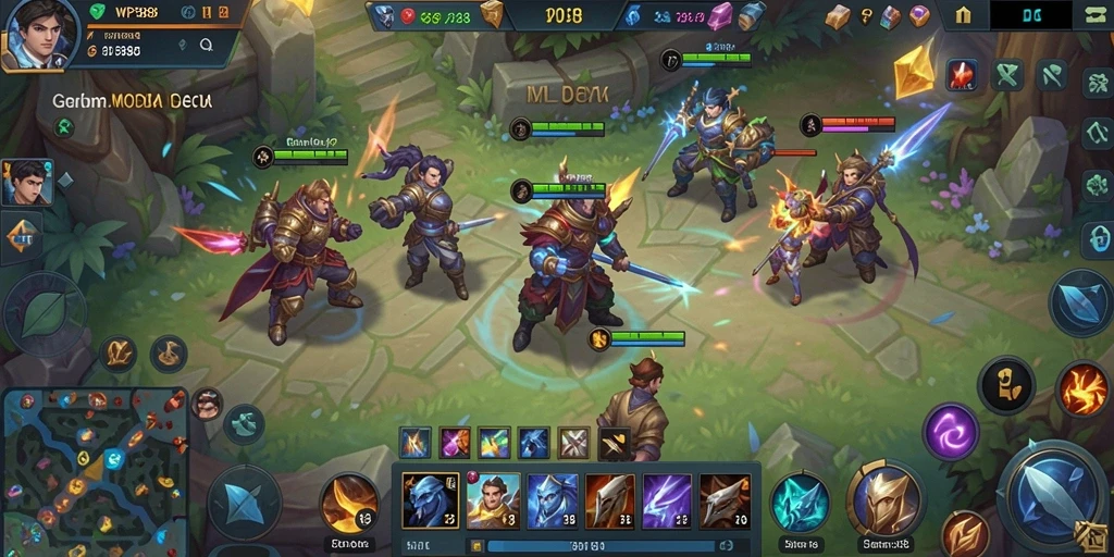 Screenshot gameplay WP888 yang menunjukkan pertempuran MOBA intens.